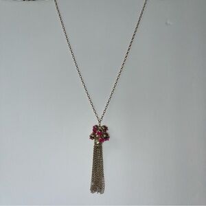 Crown & Ivy Preppy Picnic‎ Pink and Gold Tassel Statement Necklace New with Tags